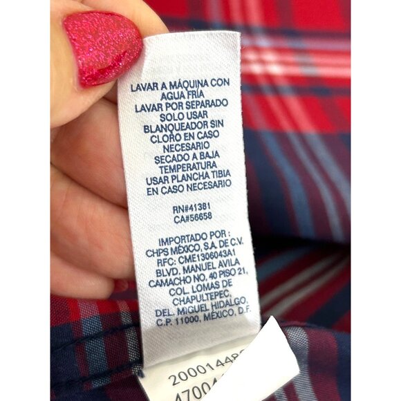 Chaps Men’s Easy Care Button Down Shirt Vtg M Red Blue Bold Plaid Long Sleeve - Picture 10 of 11